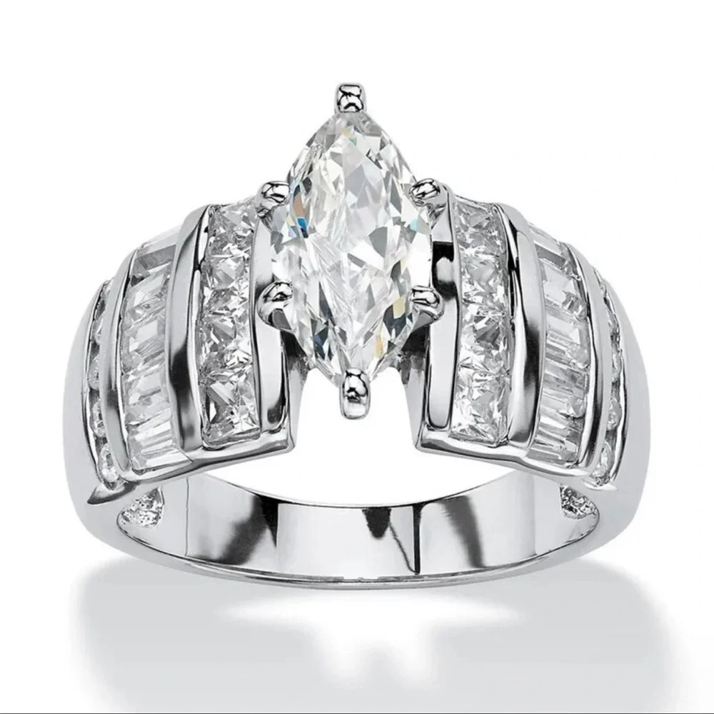 New 925 Silver Luxury Marquise Diamond Wedding  Band Modern Design Ring
